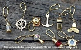 Lot of 9 Pieces Of Nautical Brass Keychains Keyrings Vintage Style Gift Set - £27.47 GBP