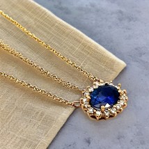 Natural Sapphire Diamond Halo Pendant With Chain 18&quot; 14k YG 1.67 TCW Certified $ - £1,424.26 GBP