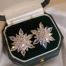 Korea New Design Fashion Jewelry Zircon Flower Earrings Elegant Women Shiny Wedd - £16.86 GBP