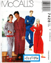 Men's & Misses' Bathrobe & P Js Vtg 1994 Mc Call's Pattern 7428 Size S-M-L Uncut - $15.00