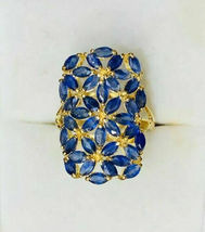 14k Yellow Gold Over Cluster 3.75CT Marquise Blue Sapphire Wide Party Ring - £92.82 GBP