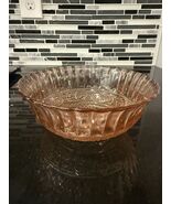 Vintage KIG Indonesia Pink Glass Serving Bowl 7” Ribbed Rose Pattern Ret... - $15.51