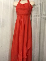 Guess Women&#39;s Dress Orange Melon Layered Ruffle Long Halter Dress Size 2 - £24.44 GBP