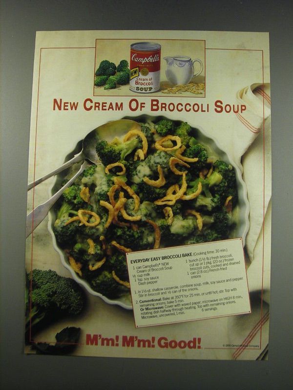 1991 Campbell's Cream of Broccoli soup Ad - recipe for Everyday easy broccoli - $18.49