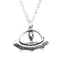 Handmade New I Want to Believe UFO Alien Charm Necklace X Files Silver Plated Un - £13.19 GBP
