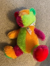 Kellytoy Sugarloaf Neon Orange Green Teddy Bear 12&quot; Plush Toy Stuffed Animal - £11.90 GBP