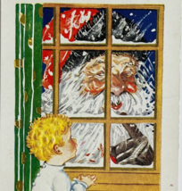 Santa Claus with Black Fur Trim Peeking in Window Antique Christmas Post... - £6.95 GBP
