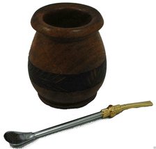 Fair Trade Bolivian Wooden Mate Cup and Metal Bombilla Straw - £31.92 GBP
