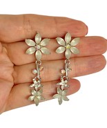 Avon Frosted Flowers AB Rhinestones Silver Tone Dangle Earrings - £23.56 GBP