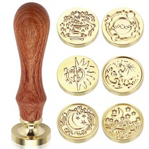 6Pcs Wax Seal Stamp Set With Wooden Handle - Star Moon Sun Wax Stamp Hea... - £23.97 GBP