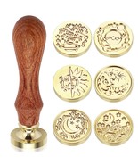 6Pcs Wax Seal Stamp Set With Wooden Handle - Star Moon Sun Wax Stamp Hea... - £23.52 GBP