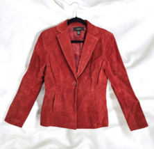 Alfani Jacket Womans Medium Red Genuine Suede Leather 1 Button Pockets, ... - £19.72 GBP