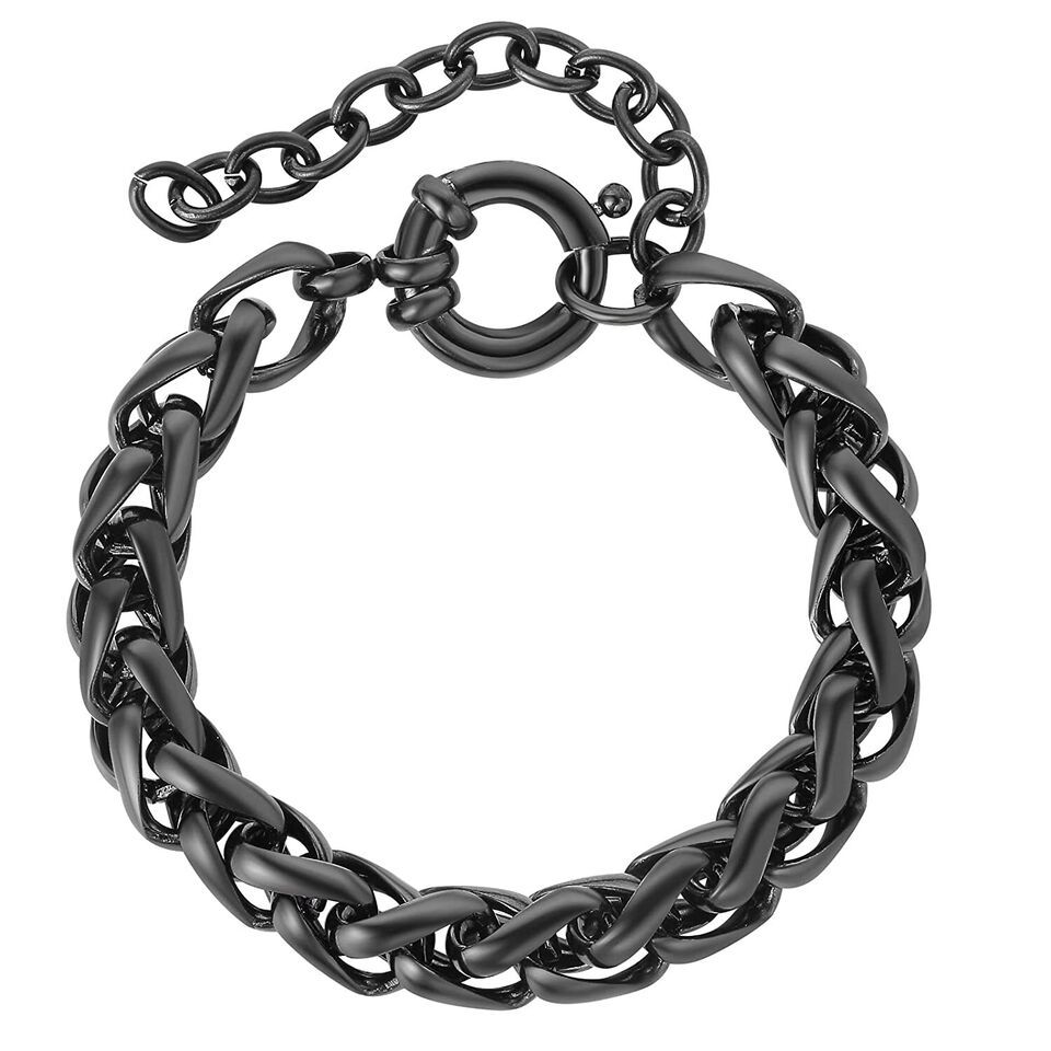 cuban link bracelet for women, stainless steel bracelets for women (Black) - £14.64 GBP