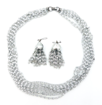 Vintage 60s Sarah Coventry Silvery Cascade Necklace and Pierced Earrings... - $39.60