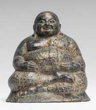 Antico Khmer Stile Bronzo Felice, Grasso, Sorridente Buddha Budai Statua - - £323.54 GBP