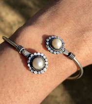 Handmade Cuff Bangle Bracelet Jewelry German Silver, Natural Pearl 1, Free Ship - £13.30 GBP