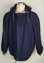 Vtg Lakeland Blue Wool Khaki Reversible Bomber Jacket Coat w. Removable ... - £38.95 GBP