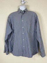 Izod Men Size L Blue/Orange Striped Button Up Shirt Long Sleeve Pocket - £5.74 GBP