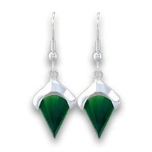 .925 Sterling Silver French Hook Scalloped Irish Green Crystal Earrings - £12.78 GBP