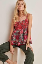 New Anthropologie PAYAL JAIN Carine Embroidered Babydoll Blouse $138 SMALL Red - £41.85 GBP