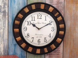 Wooden Hand Crafted Two Tone Wall Clock Handcrafted Wall Decor Living Ro... - $156.55