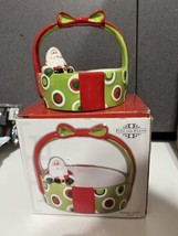 VGC Fitz And Floyd Candy Dish Holiday Cheer Ceramic Santa Present Basket Bow BOX - £7.71 GBP