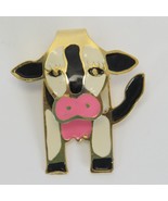 Enamel Dairy Cow Brooch Pin 3D Costume Jewelry  1-1/2&quot; Wide x  1-3/4&quot; Tall - $22.76 CAD