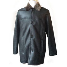 Andrew Marc New York Men Size M Long Leather Black Coat Shearling Lining Turkey - £1,487.39 GBP