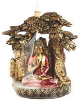 Buddha Under Gold Tree 51191 Backflow Cone Incense Burner  7.5&quot; H Red Robe - £30.79 GBP