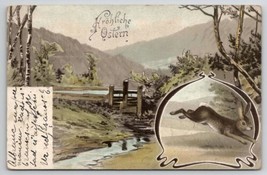 Easter Greetings Jumping Rabbit Beautiful Mountain Stream Bridge Postcard C42 - £9.42 GBP