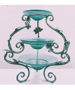 Murano Art Collection Bordeaux Blue Glass 3 Tier Server Grapes and Grape... - $296.01