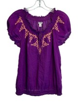 Purple Boho Hippie Blouse Scoop Neck Cropped Womens MEDIUM Shirt Old Navy - $16.34