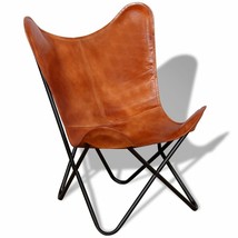 vidaXL Butterfly Chair Vintage Real Leather Brown Hide Sleeper Seat Lounge - £146.37 GBP