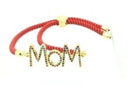 Gold Rhinestone Multi-Color MOM Red Rope Adjustable Bracelet Mothers Day Gift - £11.77 GBP