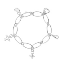 Girly and Trendy Chain Link Sterling Silver Five Charm Bracelet - £19.10 GBP
