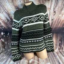 American Vintage Womens Large Wool Blend Chunky Knit Fair Isle Sweater USA Made - £37.96 GBP