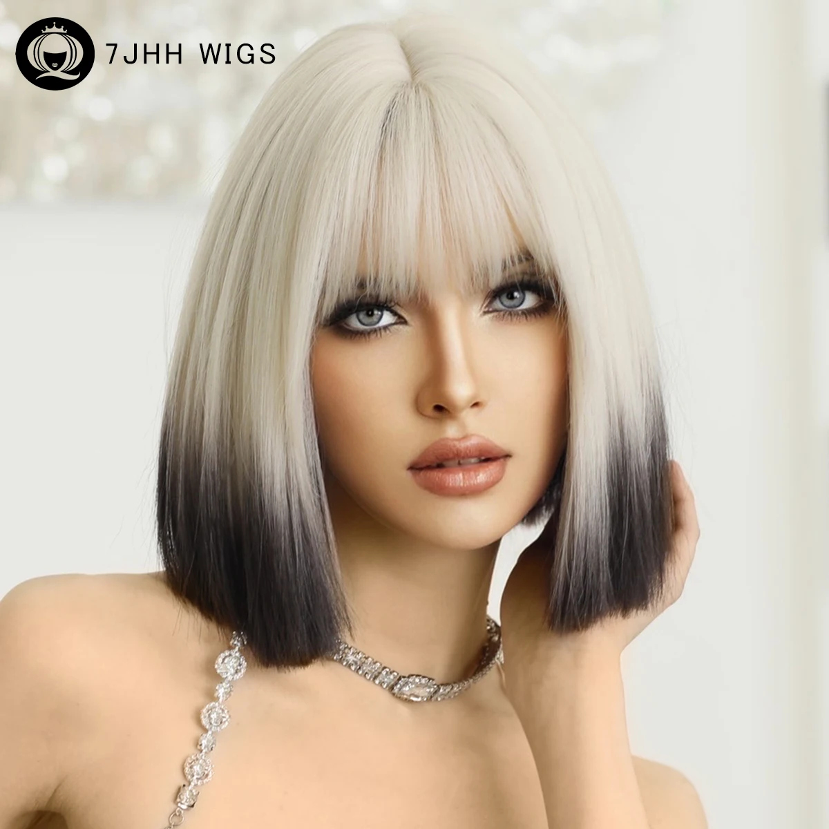 7JHH WIGS Short Straight Ombre Blonde Bob Wig for Women Daily Party Natur - £11.04 GBP+