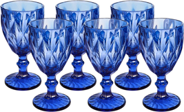 Blue Glasses Goblets, Drinkware 12 Ounce Water Glasses Wine Glasses Set of 6.Gre - £42.73 GBP