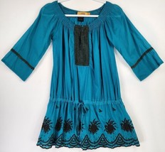 Urban Mango Shirt Womens Small Aqua Black Crochet Off the Shoulder 3/4 Sleeve - £27.24 GBP