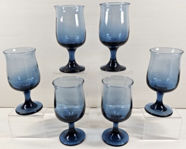 (6) Libbey Tulip Dusky Blue Wine Glasses Set Vintage Elegant Stemware Retro Lot - £37.29 GBP