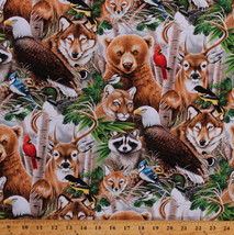 Cotton Animals Foxes Raccoons Deer Bucks Bears Eagles Fabric Print BTY D482.13 - £9.53 GBP