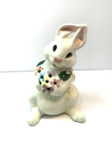 Easter White Bunny Rabbit Porcelain Ceramic with Spring Flowers MCM Vintage - £19.74 GBP