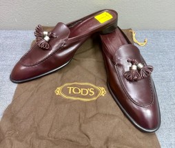 TOD&#39;S Burgundy Leather Slip On Shoes Mules With Tassels Size 9 - £79.12 GBP
