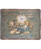 Baby Jesus He Will be our Peace Manger Nativity Tapestry Throw Blanket 5... - $51.48