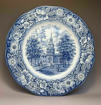 Liberty Blue Cabinet Plate Staffordshire Independence Hall PA England Porcelain - £7.88 GBP