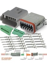 Deutsch DT 12 Pin Gray Connector Kit w/ 14-18AWG Size 16 Contacts- MADE IN USA - £10.38 GBP