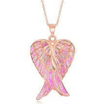 Sterling Silver Pink Inlay Opal Angel Wings Pendant - Rose Gold Plated - £87.64 GBP