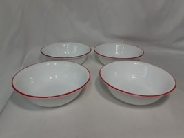 Set of 4 Corelle VITRELLE Splendor RED Band RIM Soup Cereal Bowls, 6-1/4 - $17.46