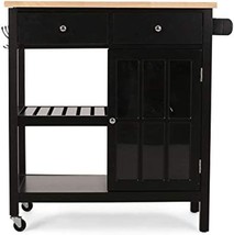 Wheeled Contemporary Kitchen Cart In Black And Natural From Christopher Knight - £199.72 GBP