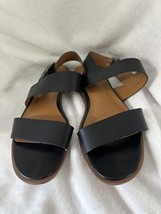 Franco Sarto Maura Black Flat Sandals Size 9 1/2 Great Condition Vegan Leather! - £12.66 GBP